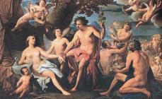 Dionysos (smeknamn: Bacchus, Bacchus), berättelsen om hans liv, exploater och brott